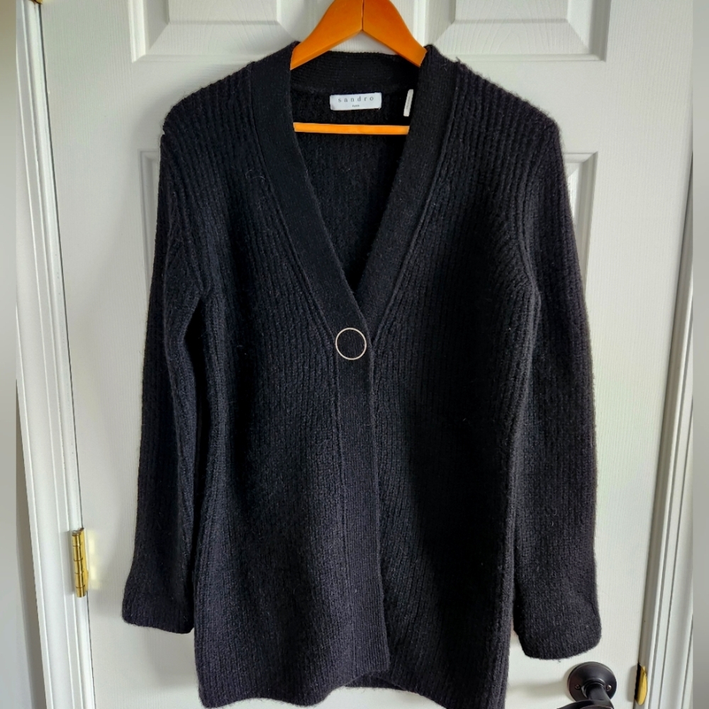 Sandro Paris Long Black Cardigan Sweater